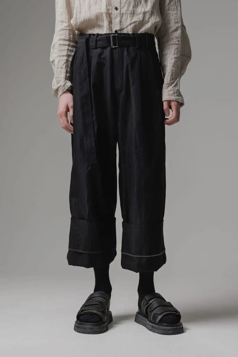 Cuffs baggy pant cotton / linen stripe