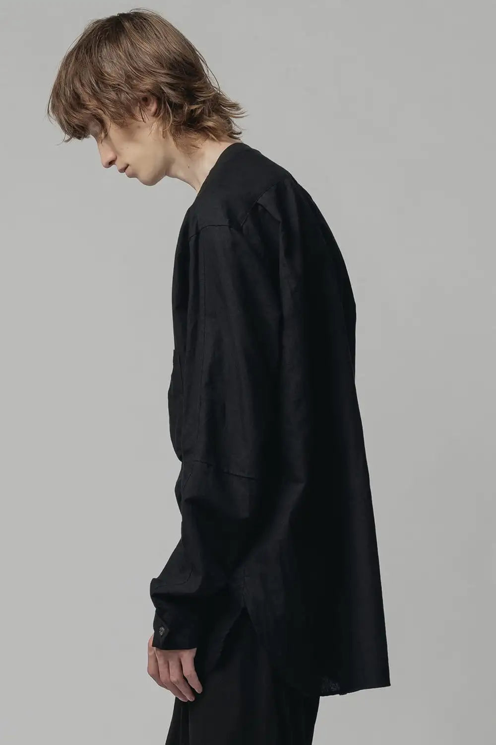 Cotton/Linen V Shirt  Black