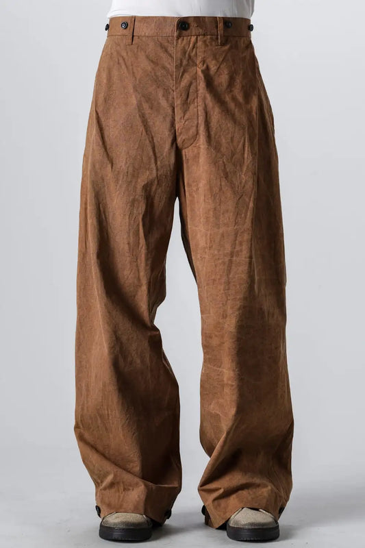 Side Tucked Wide Straight Trousers Kakishibu Brown