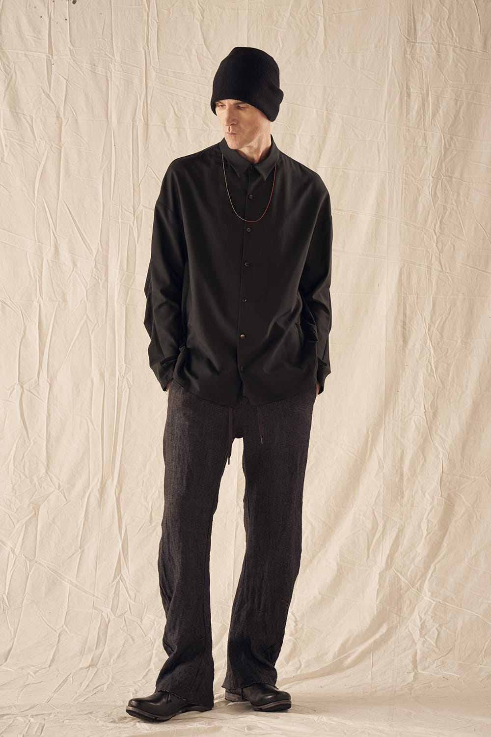 シャツ ルーズフィット サンドブラスト シルク コットン