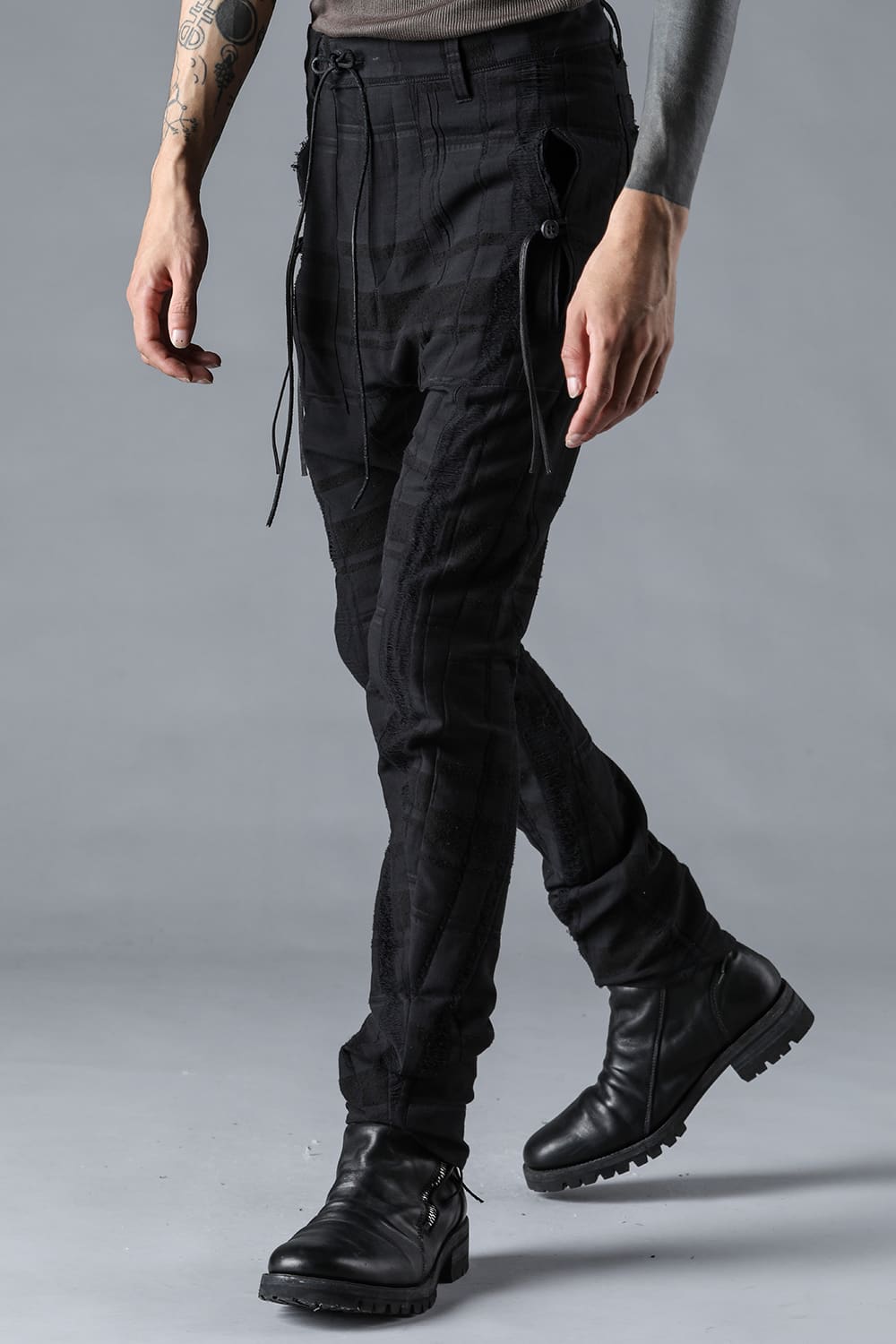 Check Jacquard Drop Crotch Slim Pants