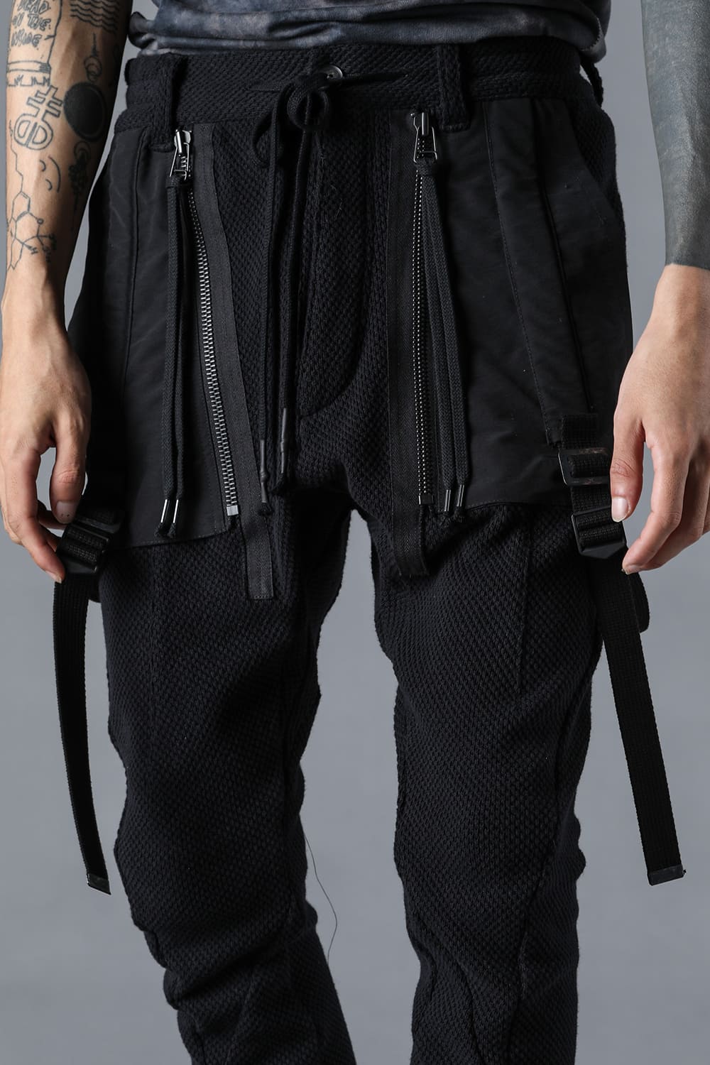 Honeycomb Cotton Jersey Suspender Drop-Crotch Jogger Pants