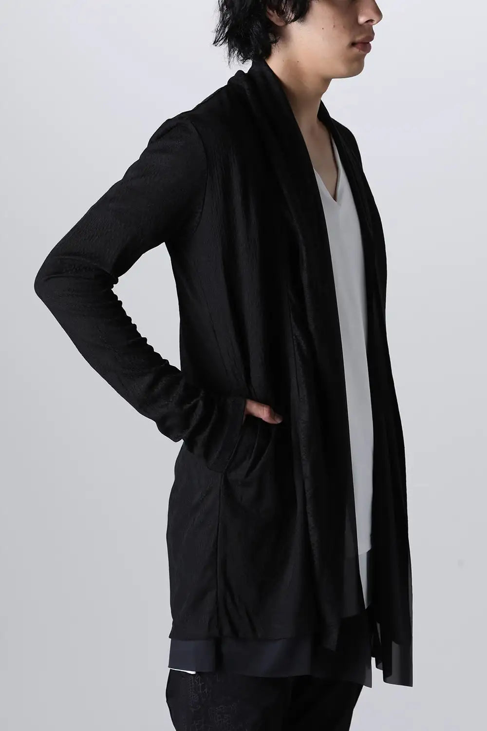 Layered Shawl Cardigan Black&Black