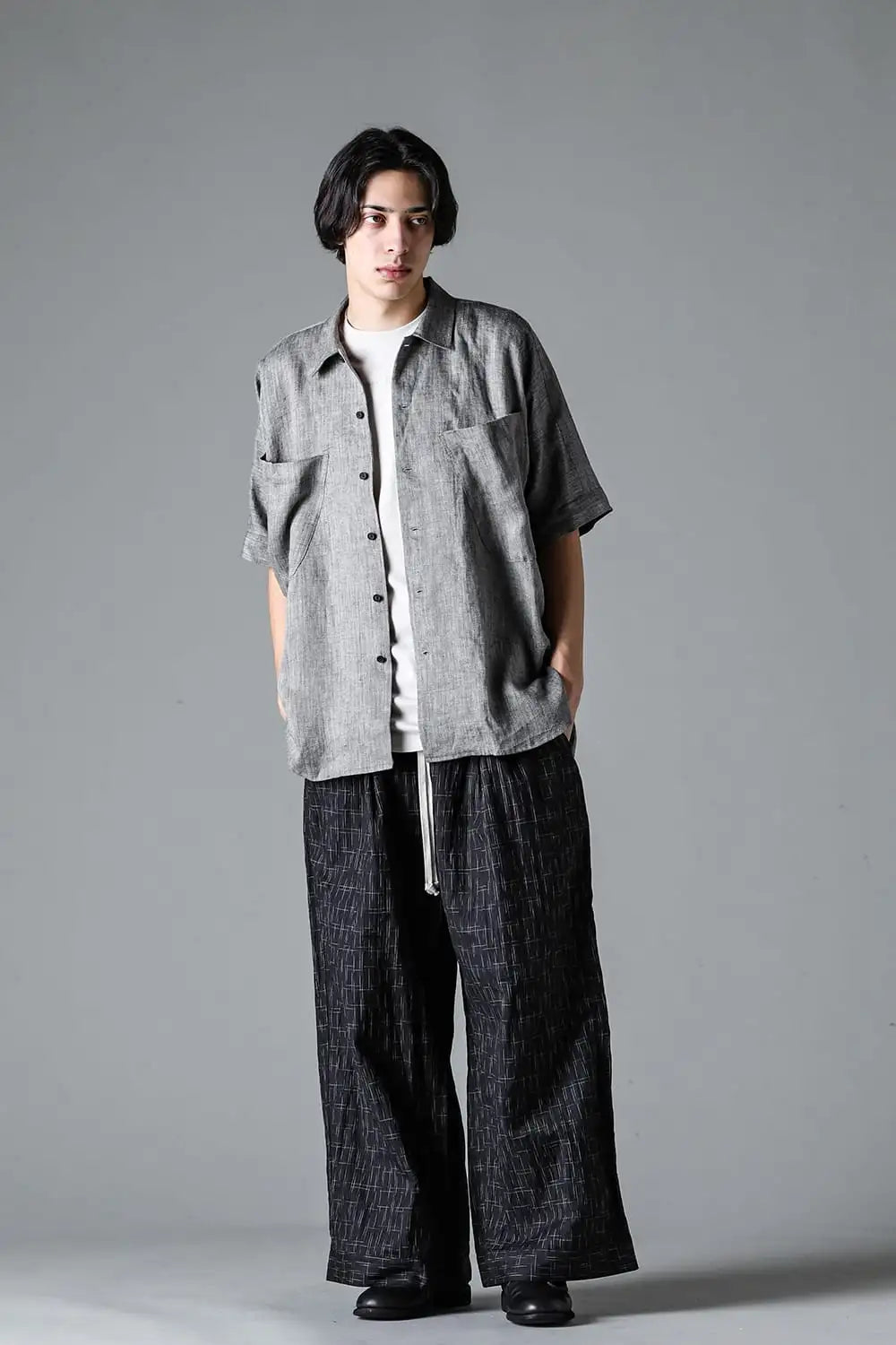 WIDE PANTS Fine Kasuri Shirting BLACK