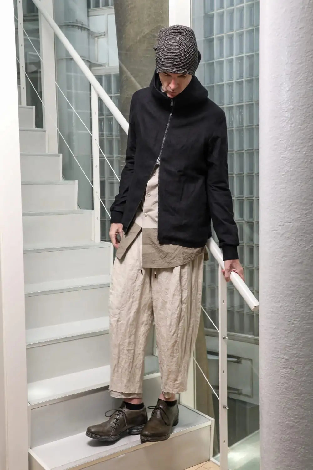 Hooded jacket soft nubuck cow leather