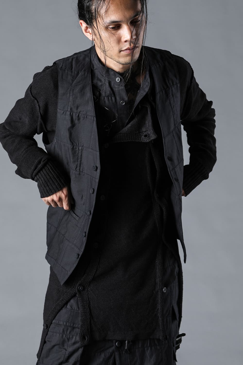 リネンニットWオープンカーディガン