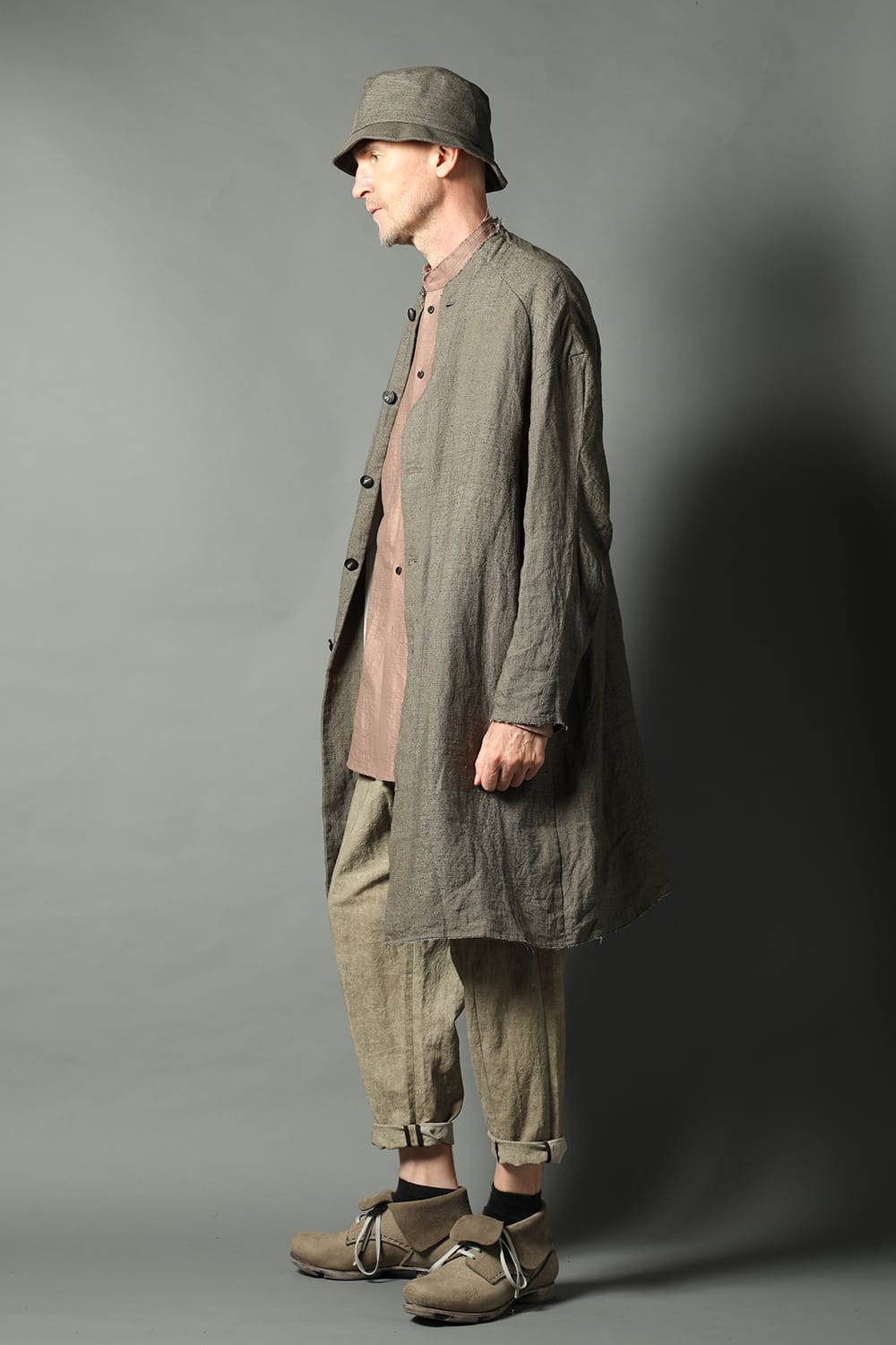 Coat silk linen crazy check  Beige Gray