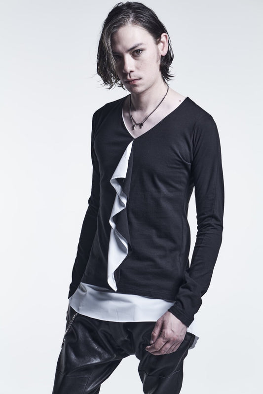 Layered Frill T-Shirts Black/White