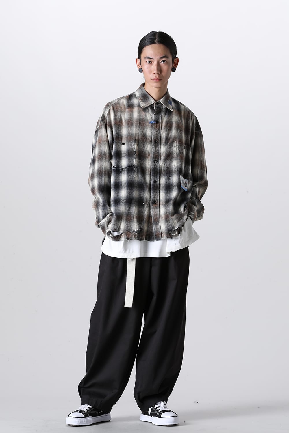 Vintage-Like Check Shirts Black