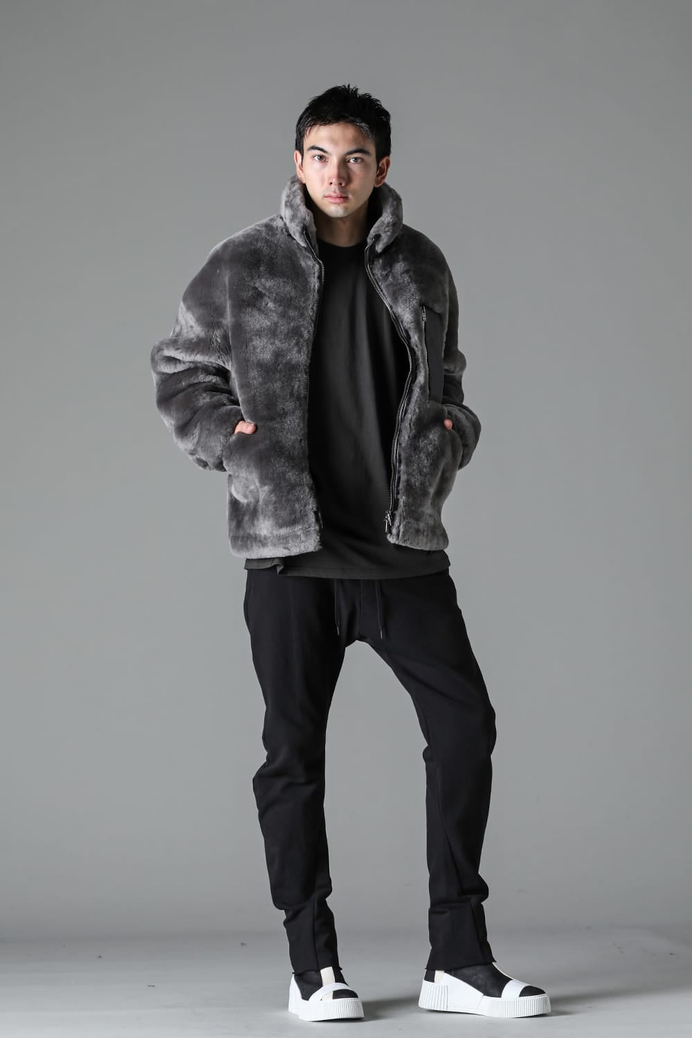 FASCINATE_THE R Limited Mouton Jacket Gray