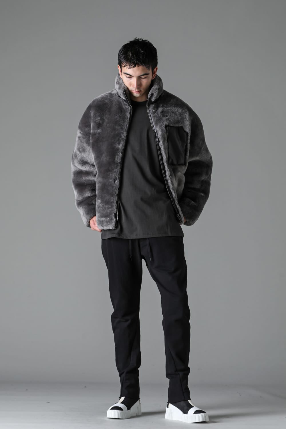 FASCINATE_THE R Limited Mouton Jacket Gray