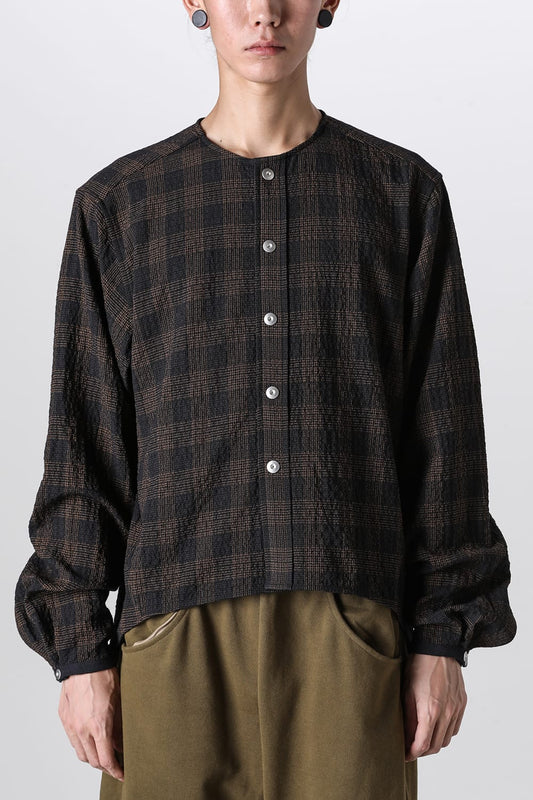 No Collar Shirt Wool Check