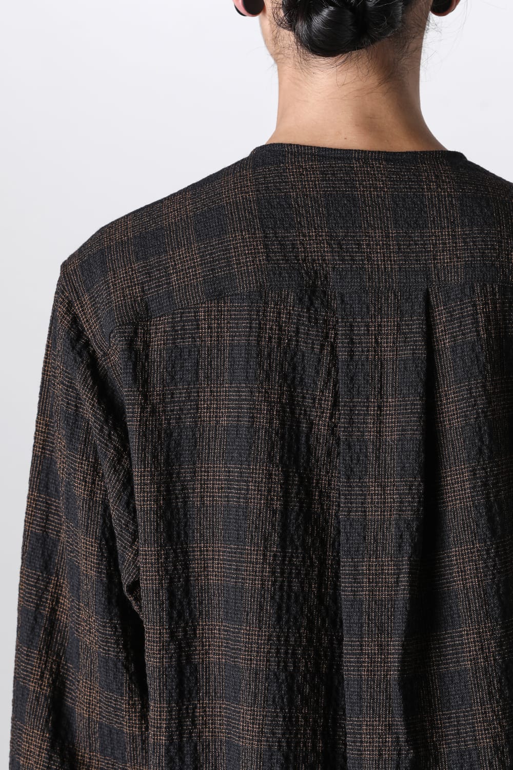 No Collar Shirt Wool Check