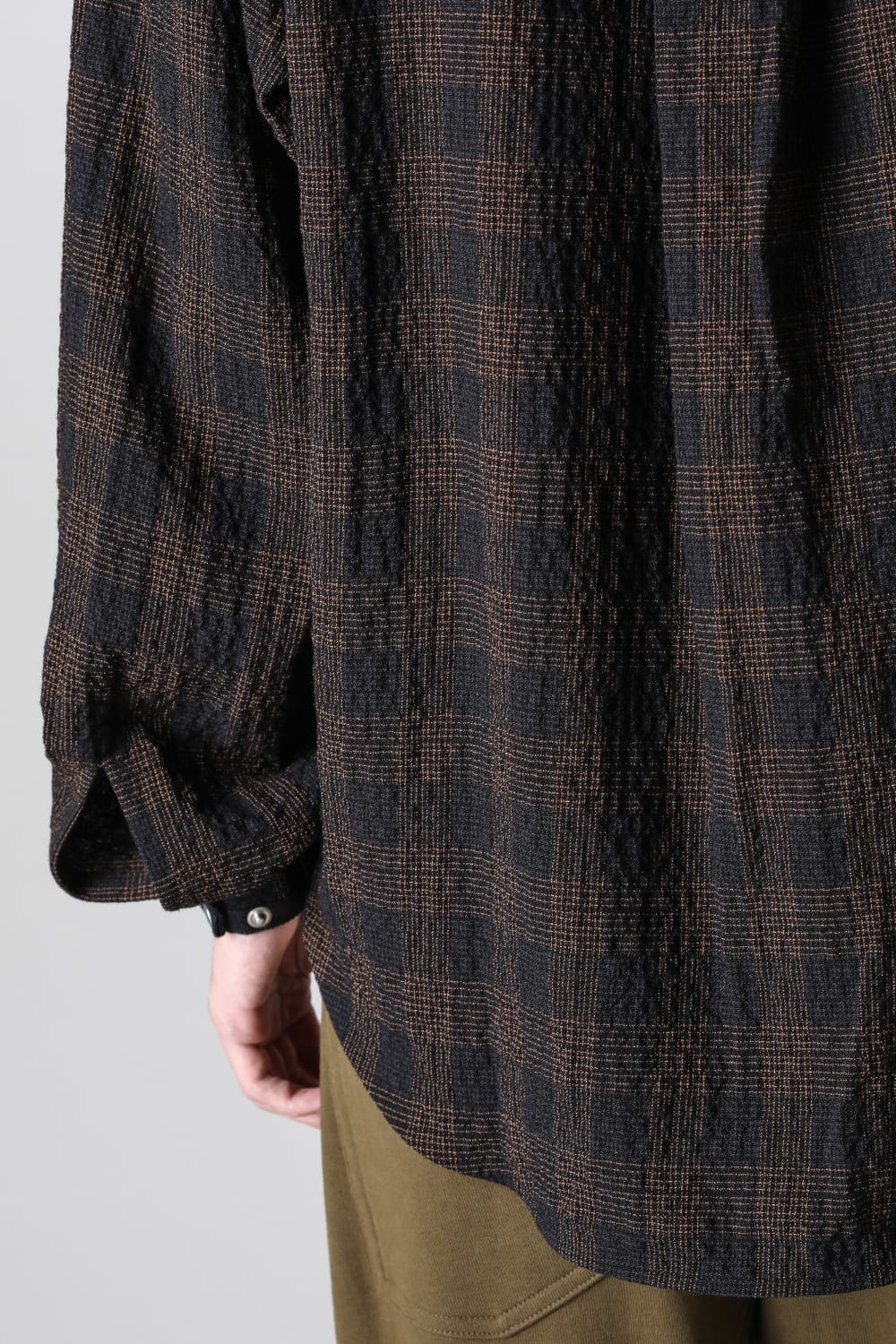No Collar Shirt Wool Check