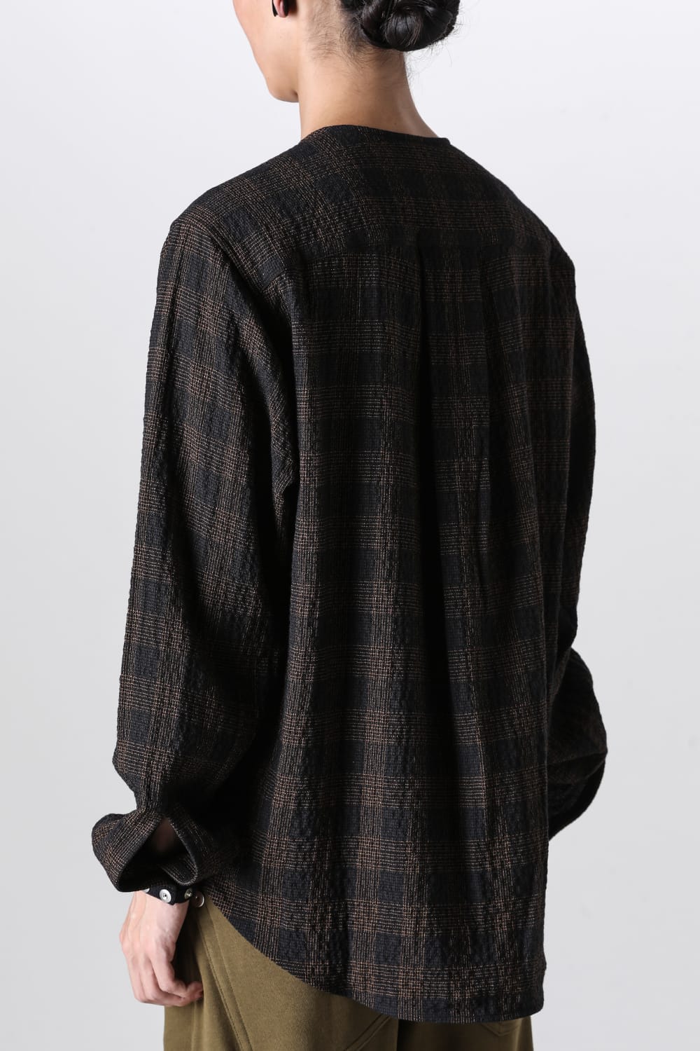 No Collar Shirt Wool Check