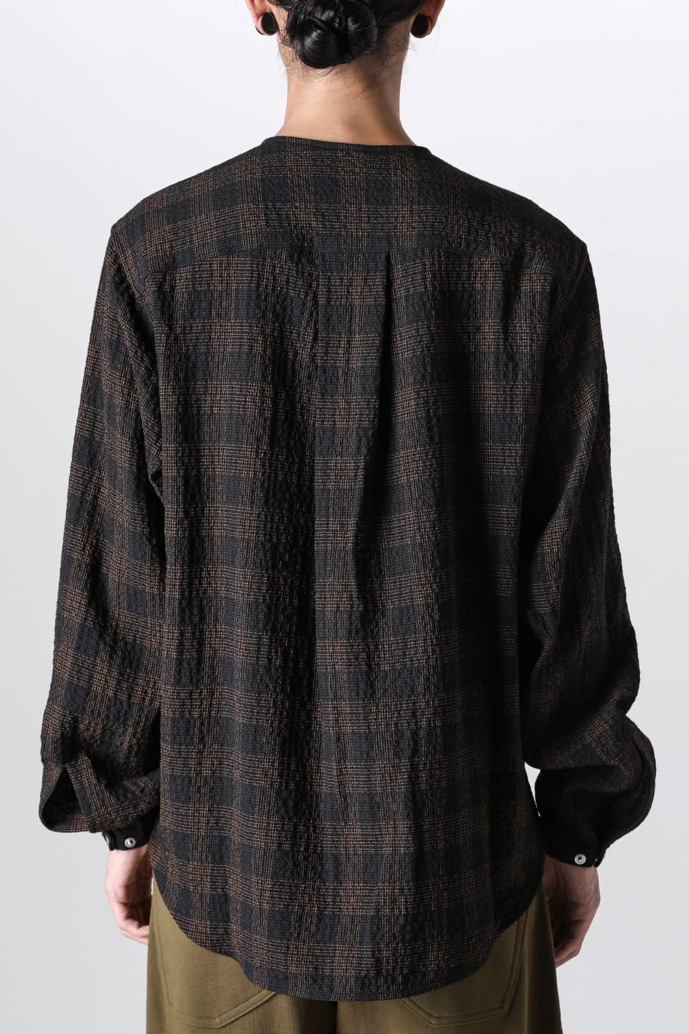 No Collar Shirt Wool Check
