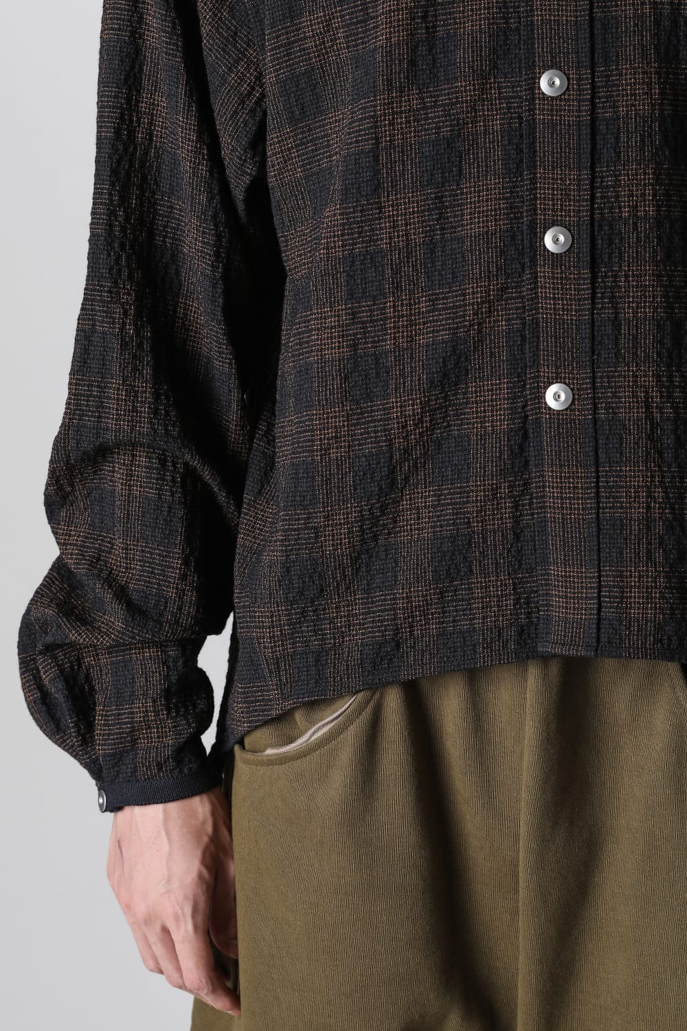 No Collar Shirt Wool Check