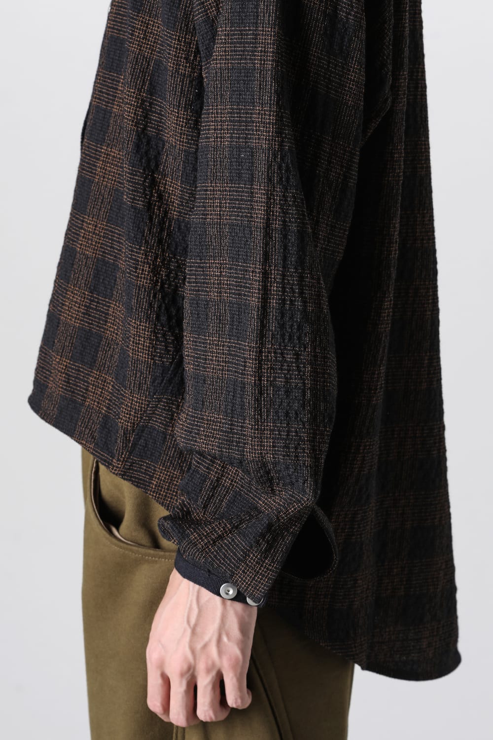 No Collar Shirt Wool Check