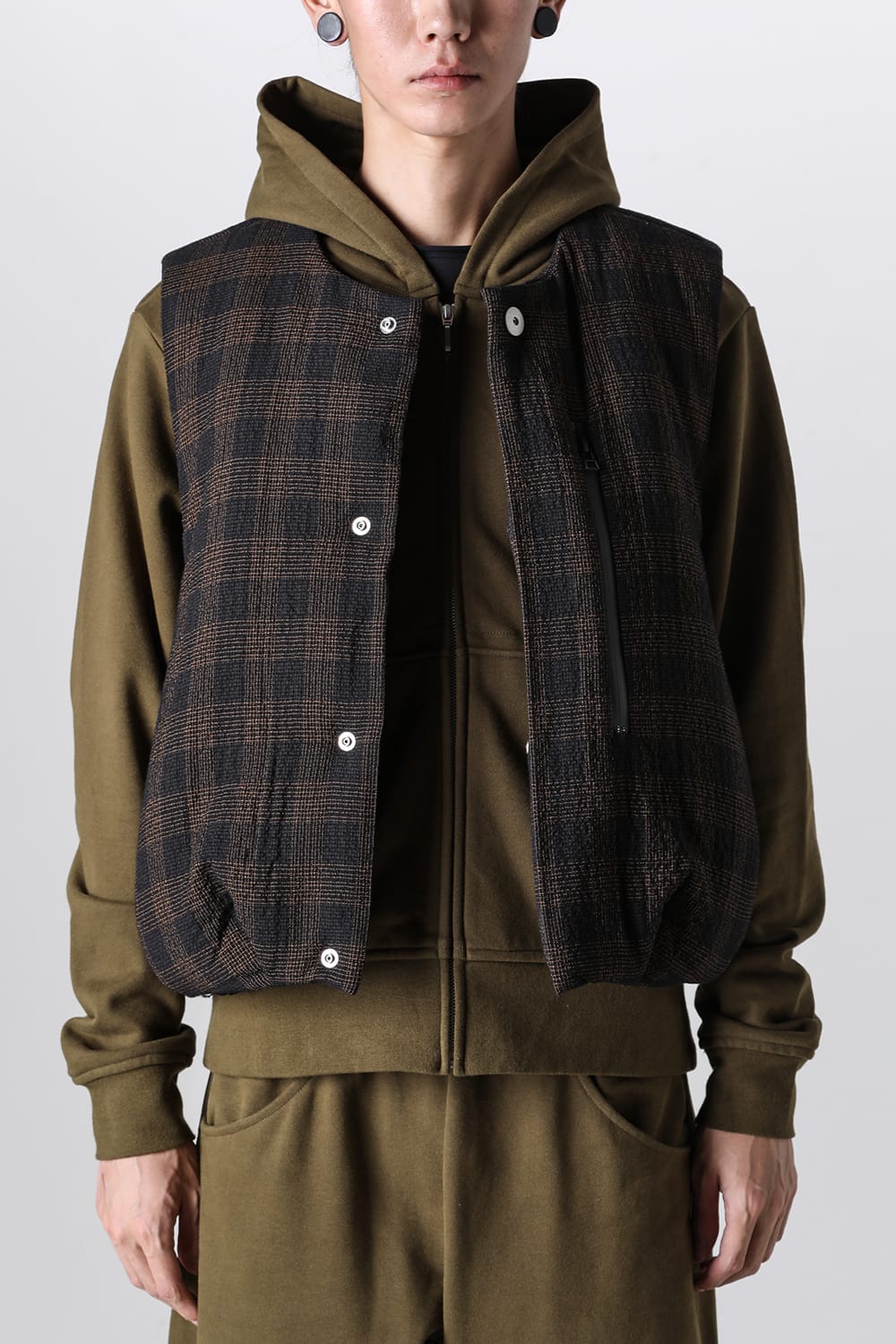Padded Circle Vest Wool Check