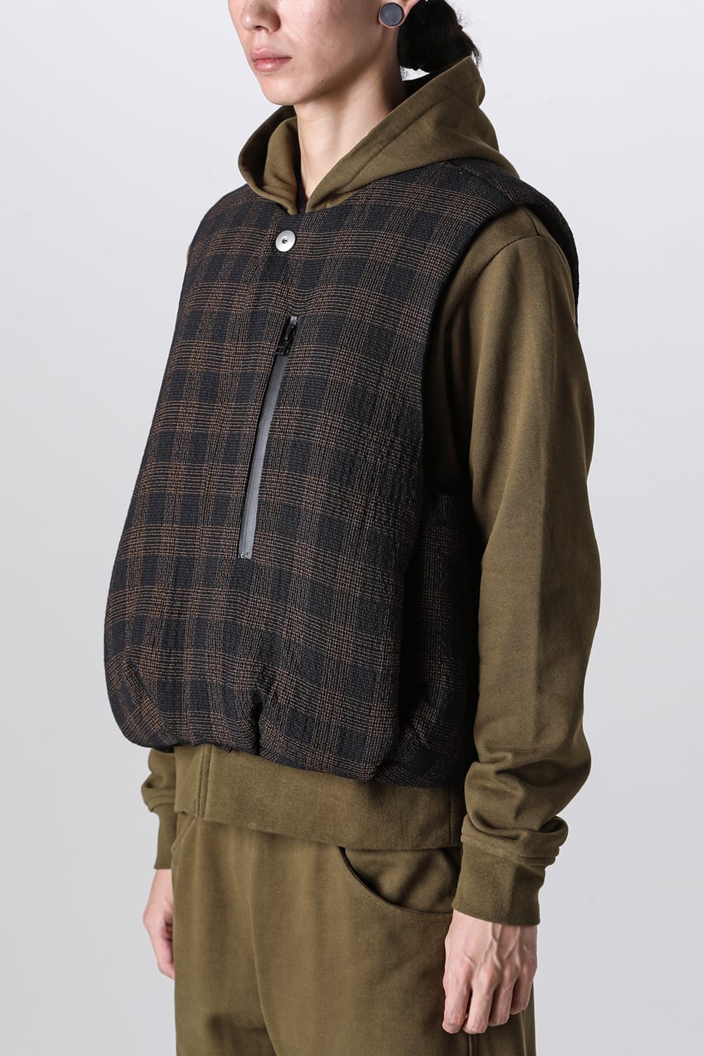 Padded Circle Vest Wool Check