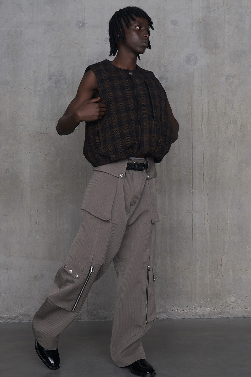 Padded Circle Vest Wool Check