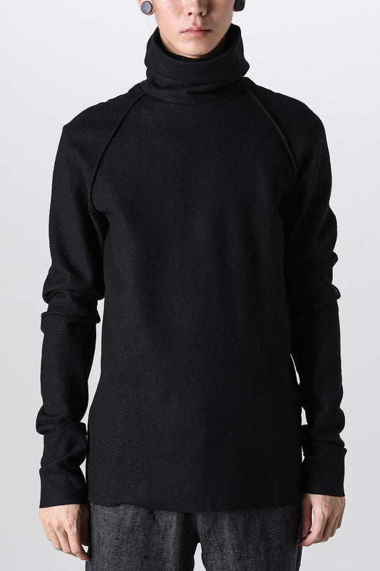 High Neck Long Sleeve T-Shirt Compressed Washer Wool Jersey Black