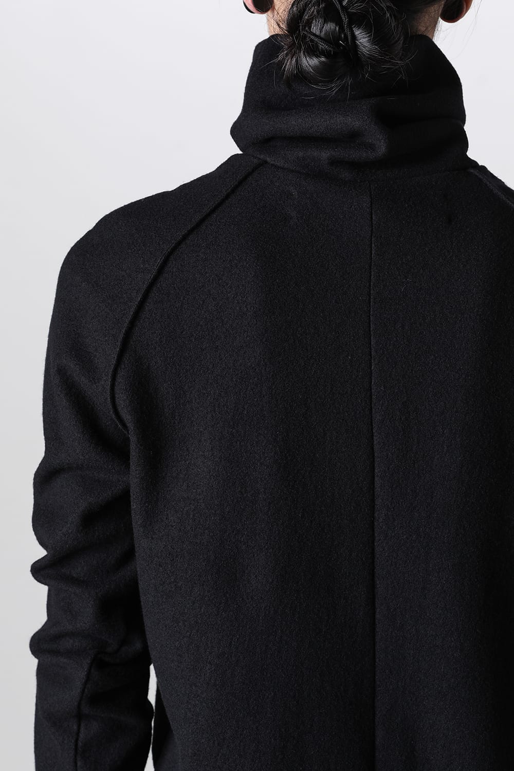 High Neck Long Sleeve T-Shirt Compressed Washer Wool Jersey Black