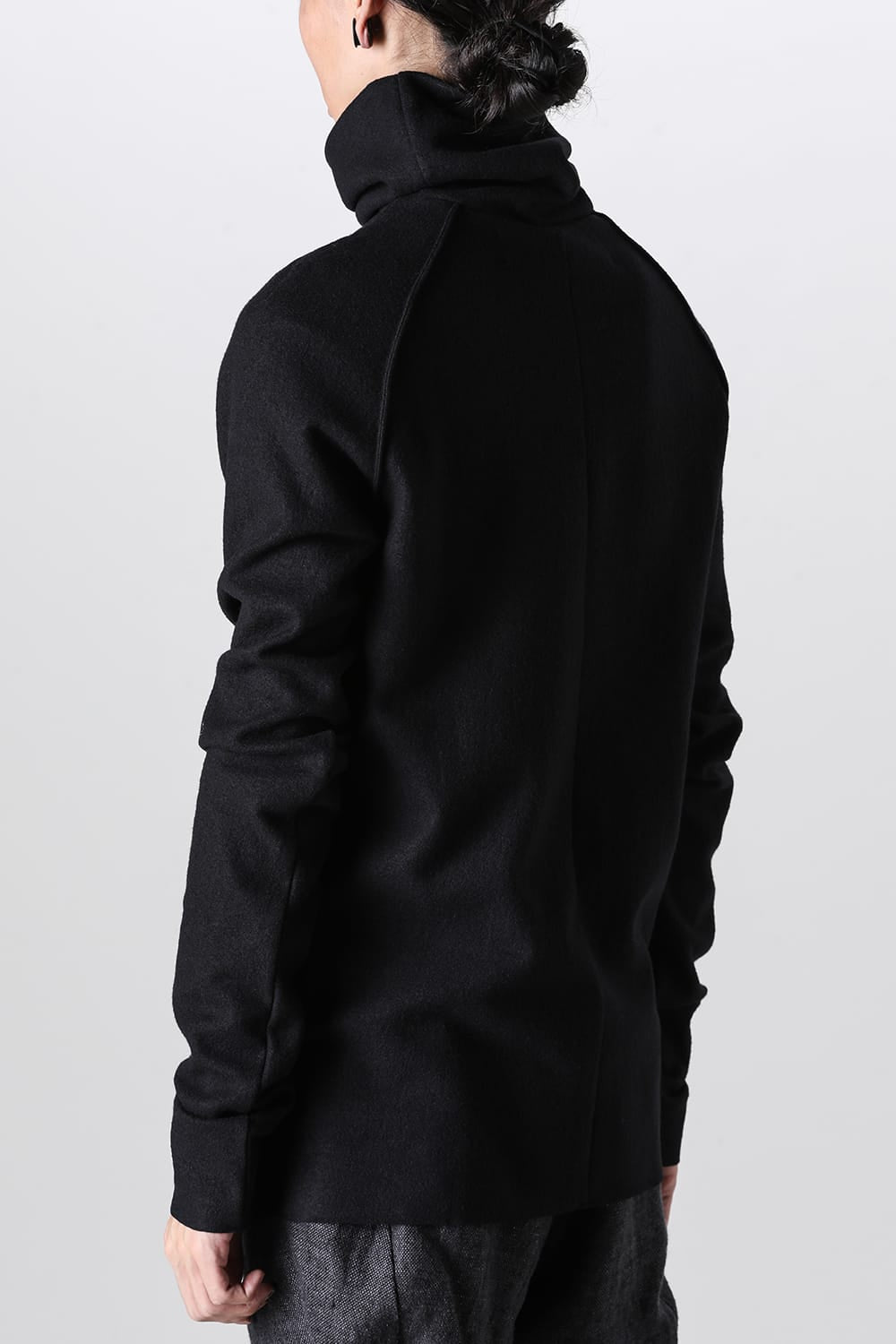 High Neck Long Sleeve T-Shirt Compressed Washer Wool Jersey Black