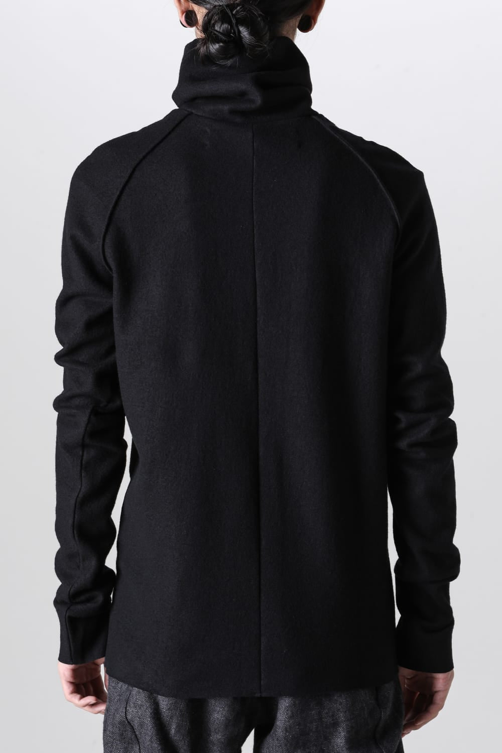 High Neck Long Sleeve T-Shirt Compressed Washer Wool Jersey Black