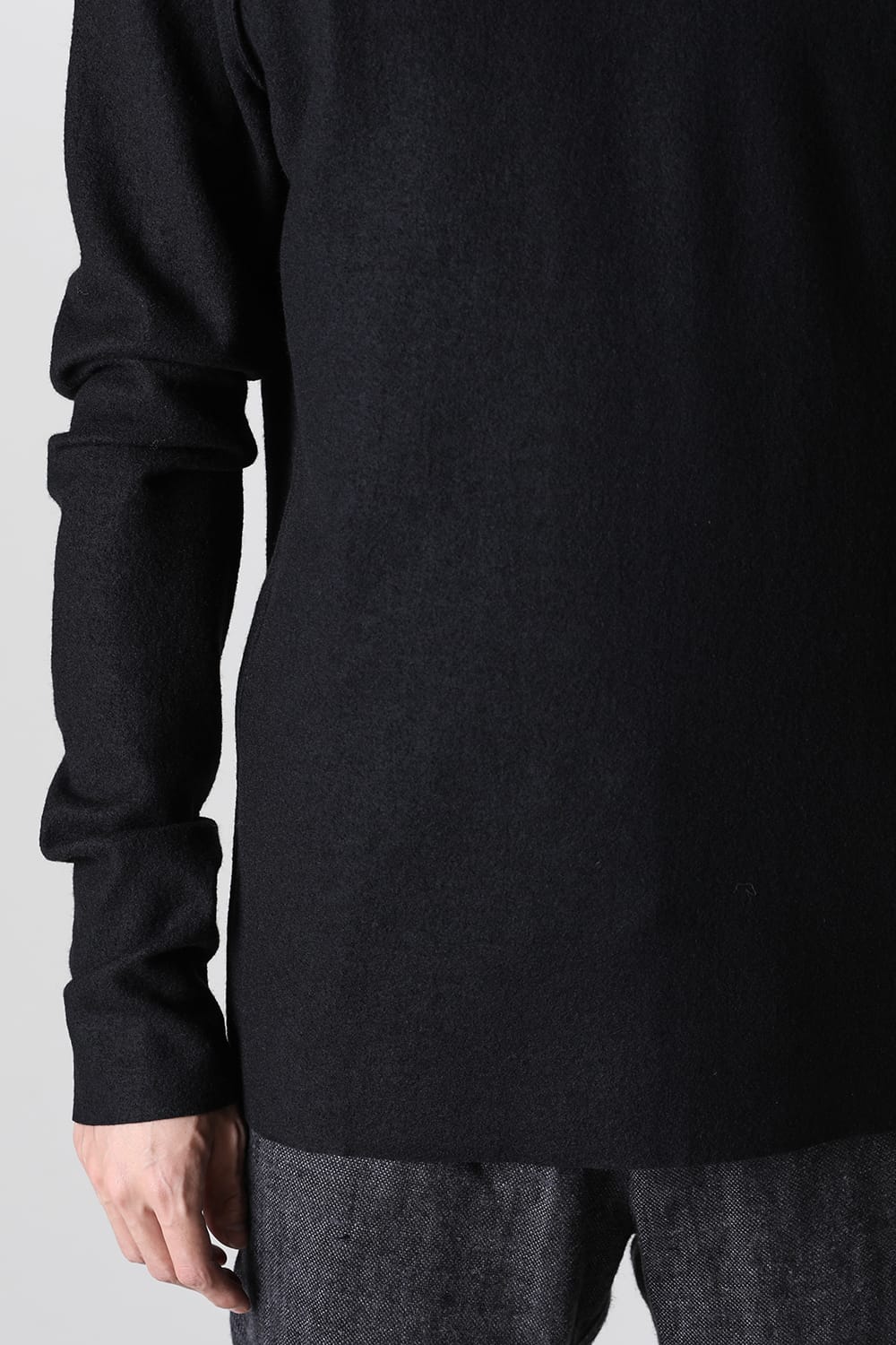 High Neck Long Sleeve T-Shirt Compressed Washer Wool Jersey Black