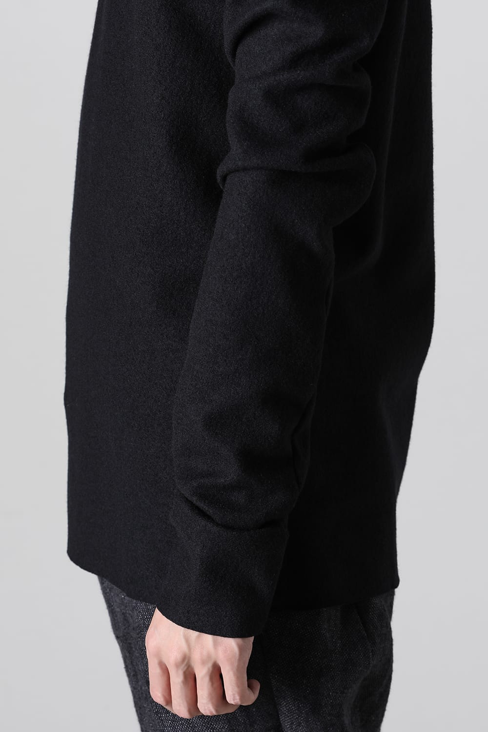 High Neck Long Sleeve T-Shirt Compressed Washer Wool Jersey Black