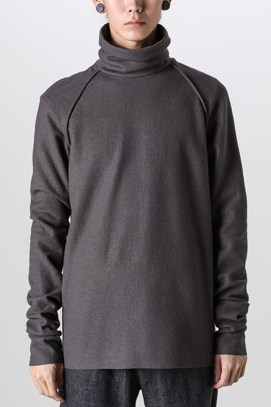 High Neck Long Sleeve T-Shirt Compressed Washer Wool Jersey Charcoal