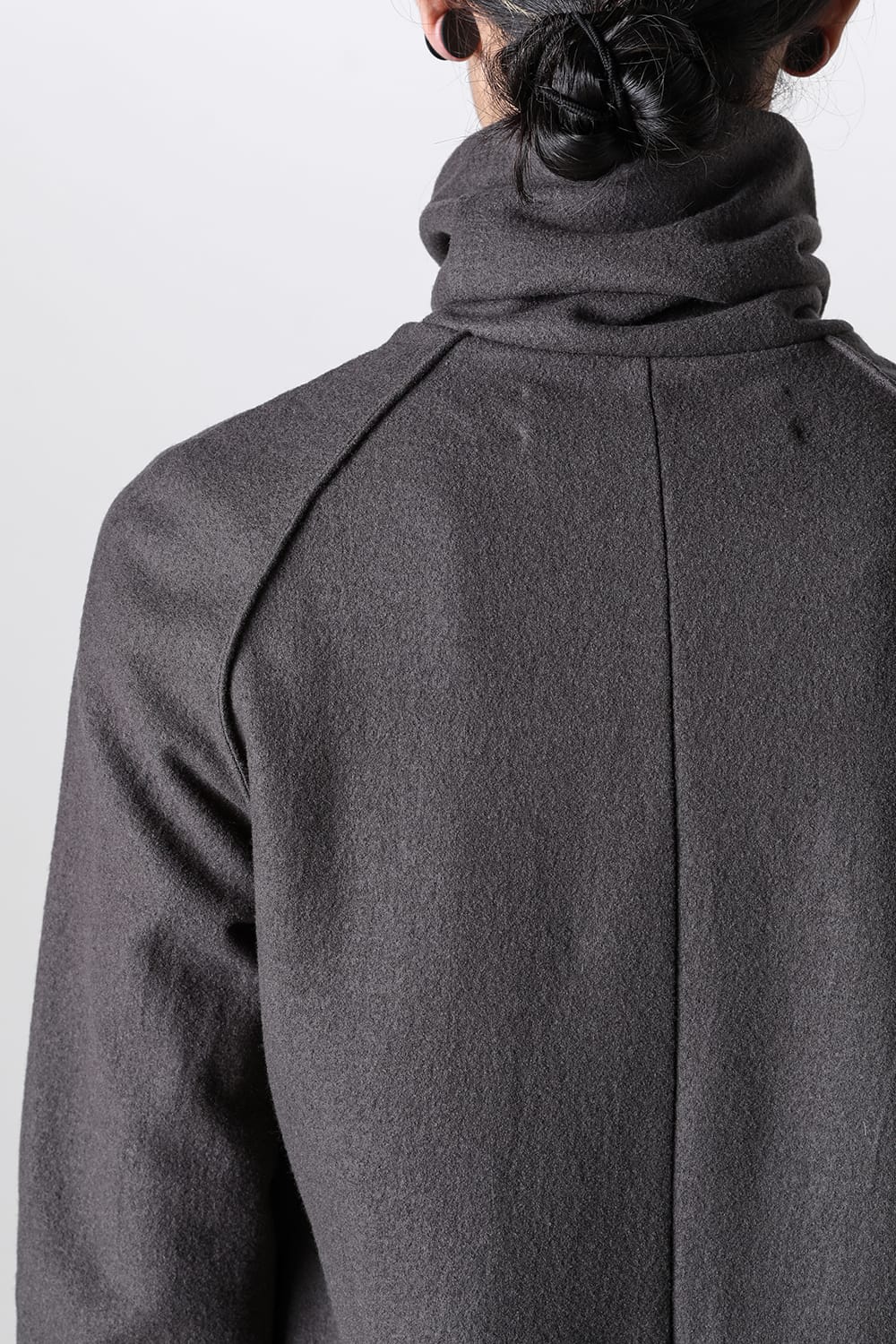 High Neck Long Sleeve T-Shirt Compressed Washer Wool Jersey Charcoal