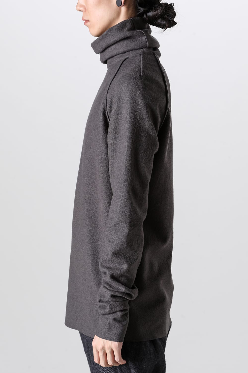 High Neck Long Sleeve T-Shirt Compressed Washer Wool Jersey Charcoal