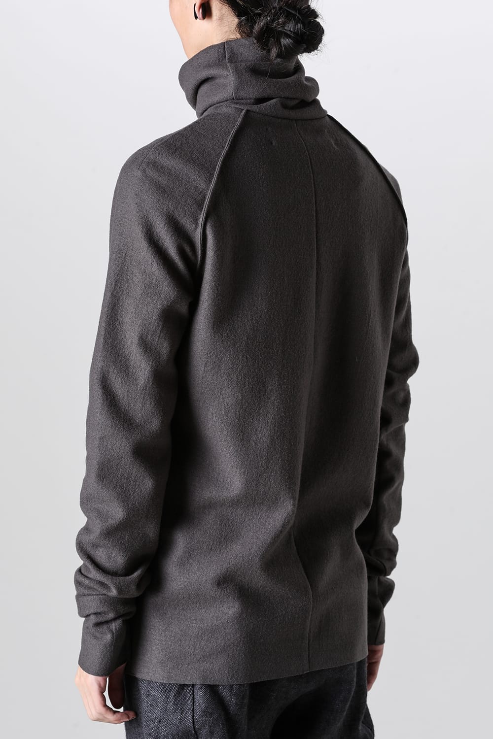 High Neck Long Sleeve T-Shirt Compressed Washer Wool Jersey Charcoal