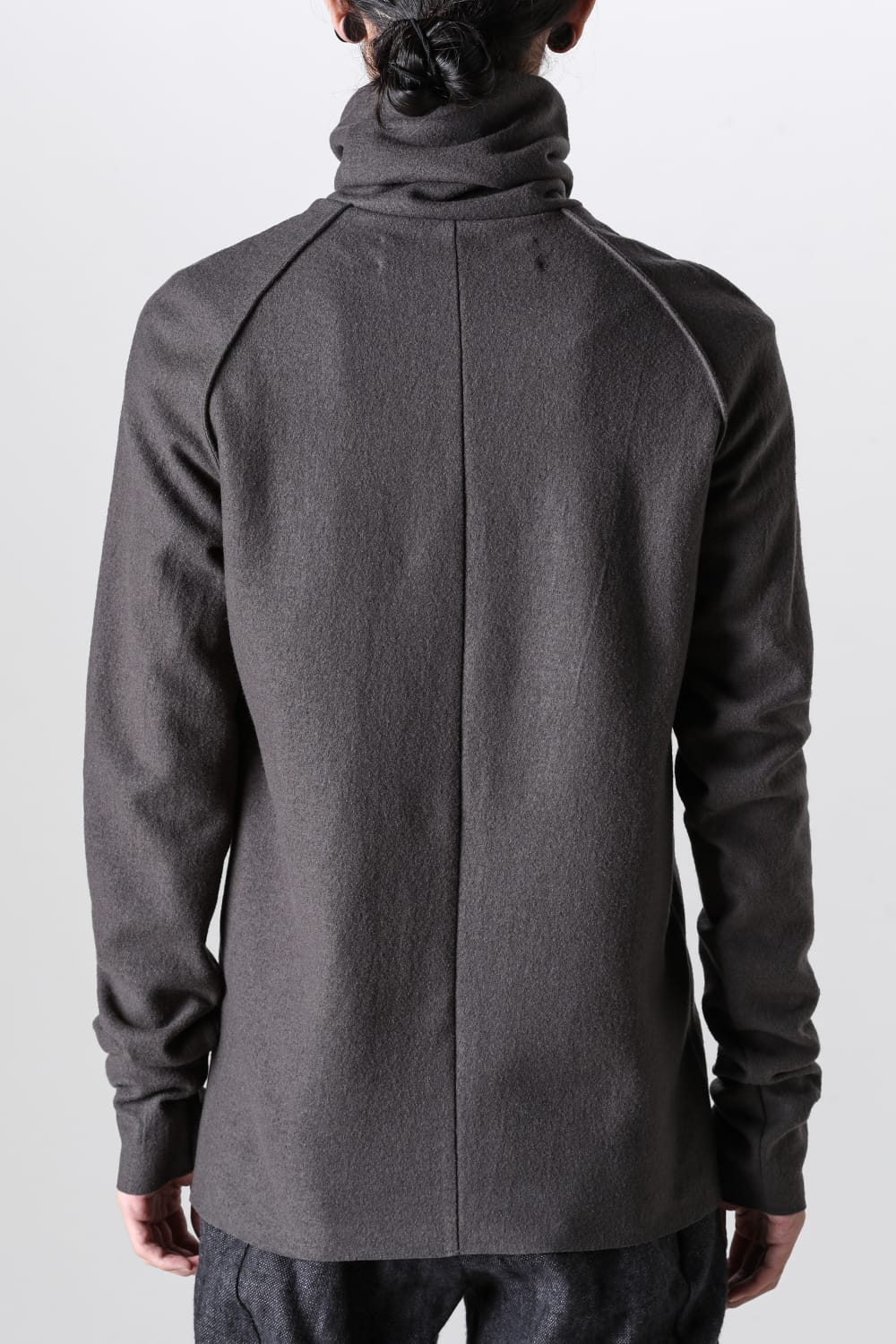 High Neck Long Sleeve T-Shirt Compressed Washer Wool Jersey Charcoal