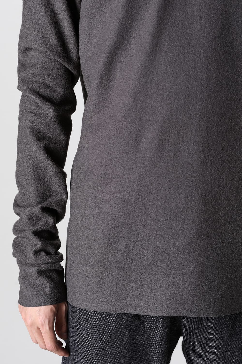 High Neck Long Sleeve T-Shirt Compressed Washer Wool Jersey Charcoal
