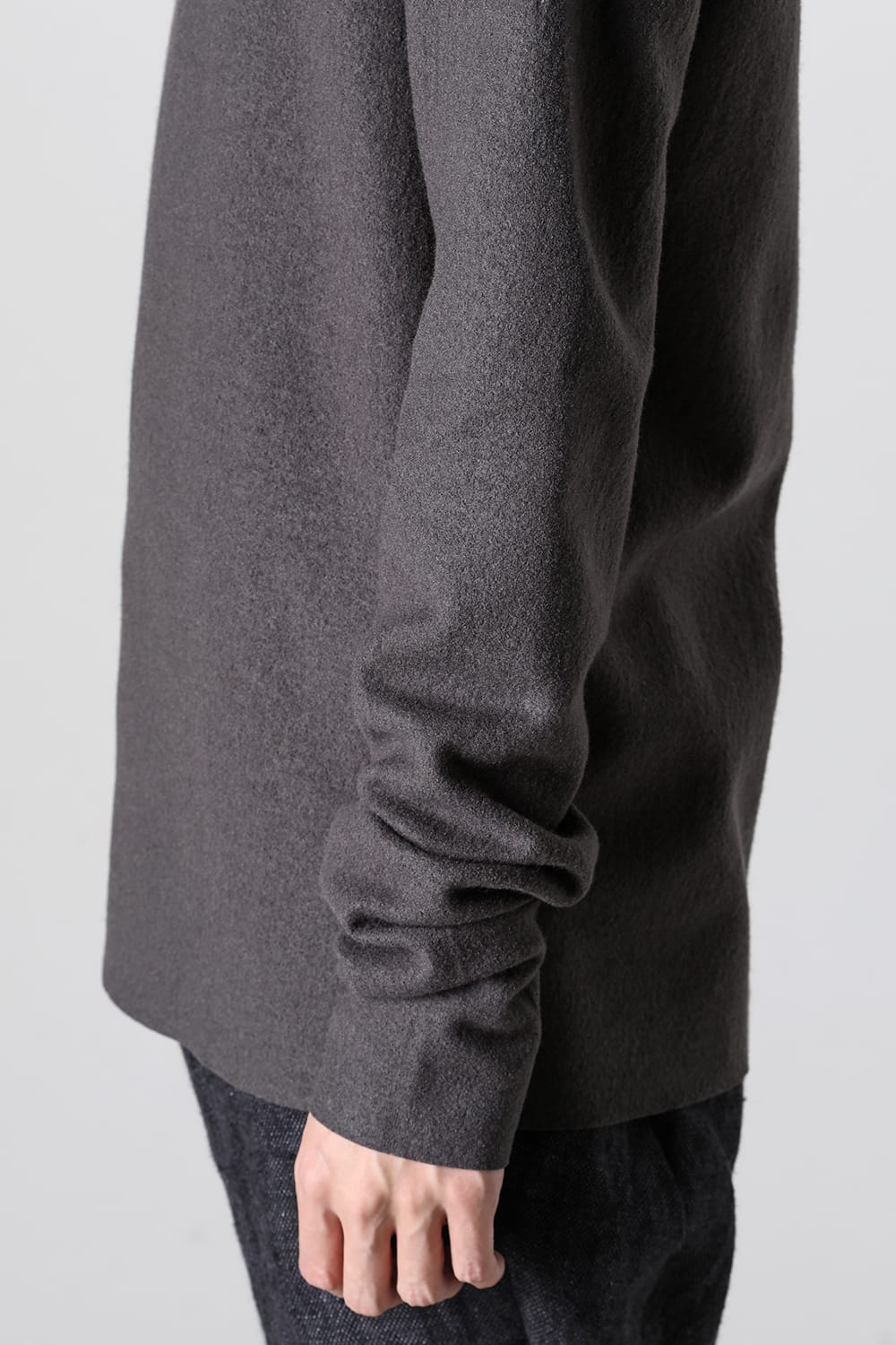 High Neck Long Sleeve T-Shirt Compressed Washer Wool Jersey Charcoal