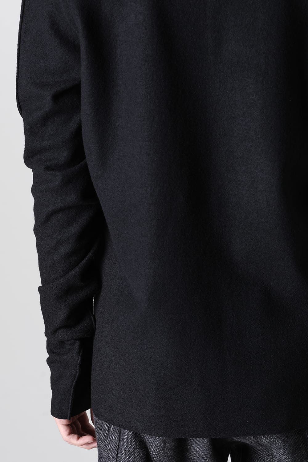 Basic Long Sleeve T-Shirt Compressed Washer Wool Jersey Black