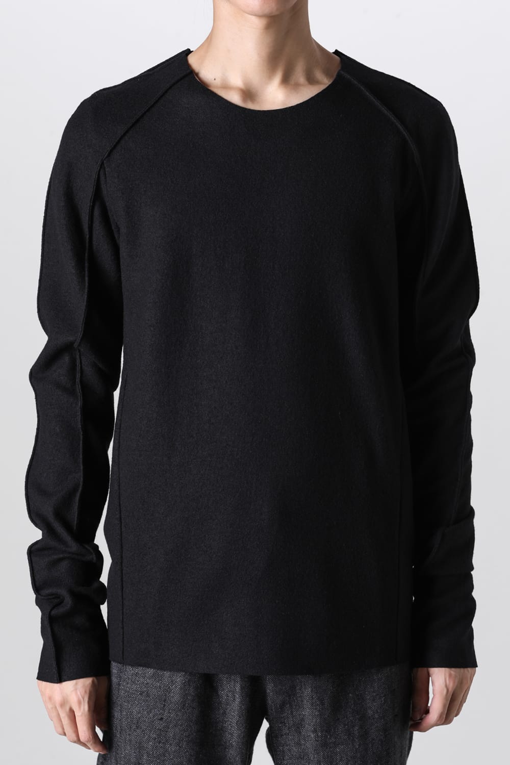 Basic Long Sleeve T-Shirt Compressed Washer Wool Jersey Black