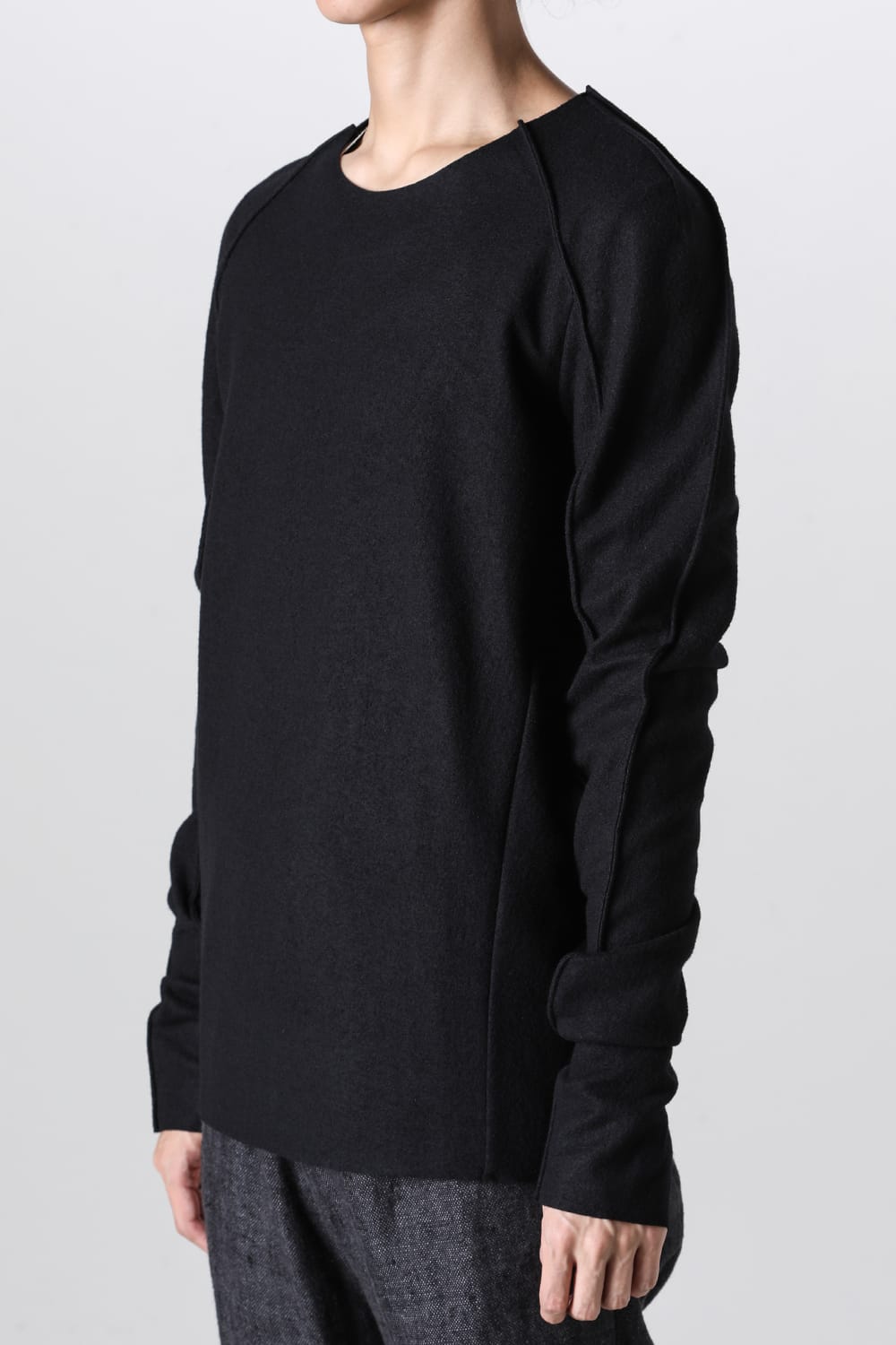 Basic Long Sleeve T-Shirt Compressed Washer Wool Jersey Black