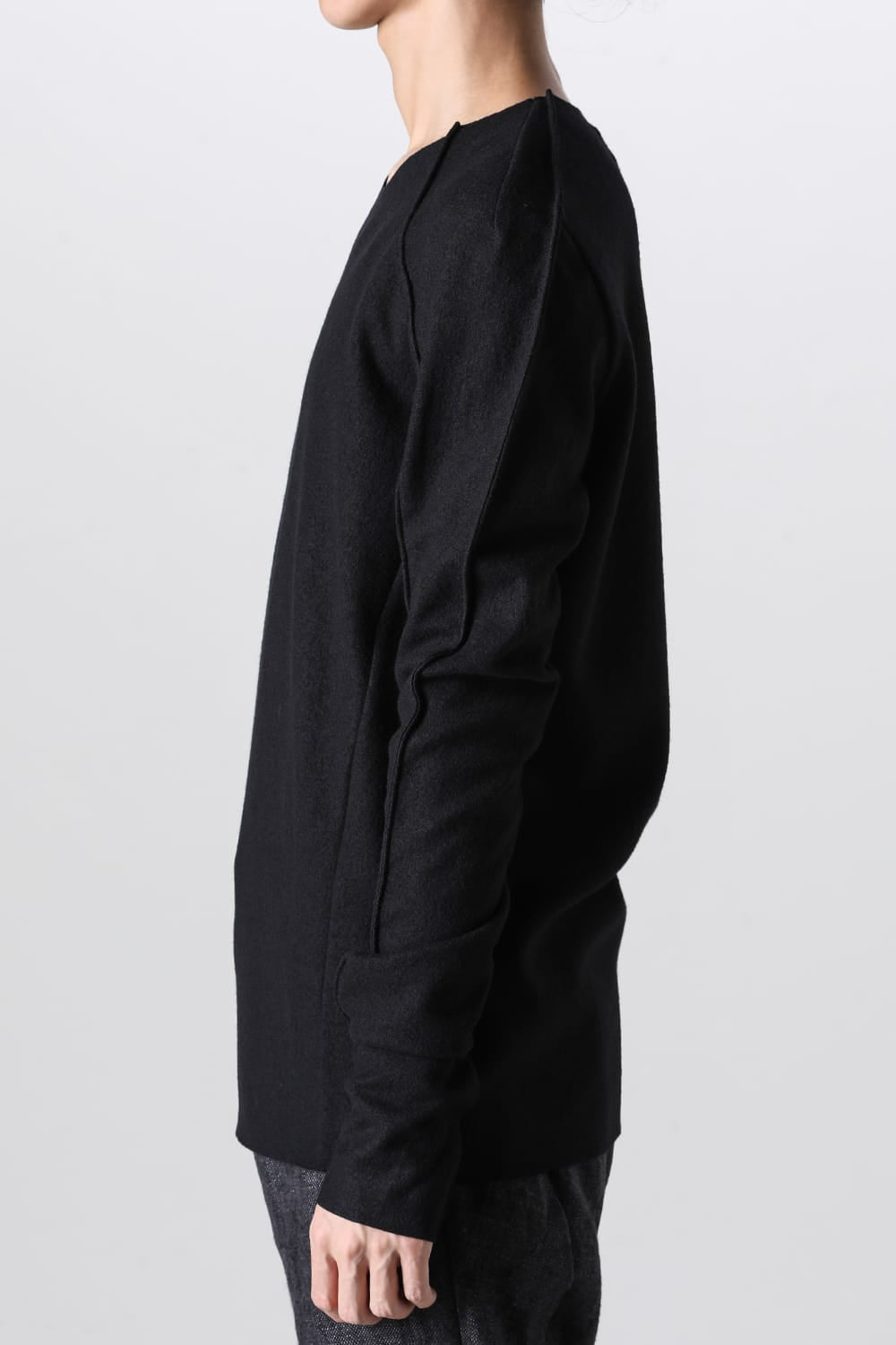 Basic Long Sleeve T-Shirt Compressed Washer Wool Jersey Black