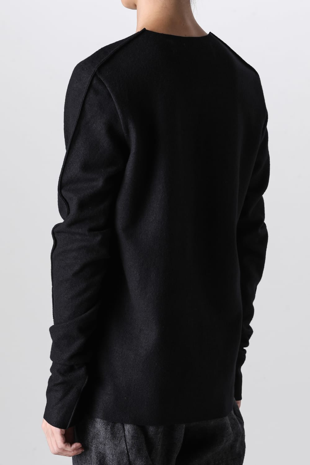 Basic Long Sleeve T-Shirt Compressed Washer Wool Jersey Black