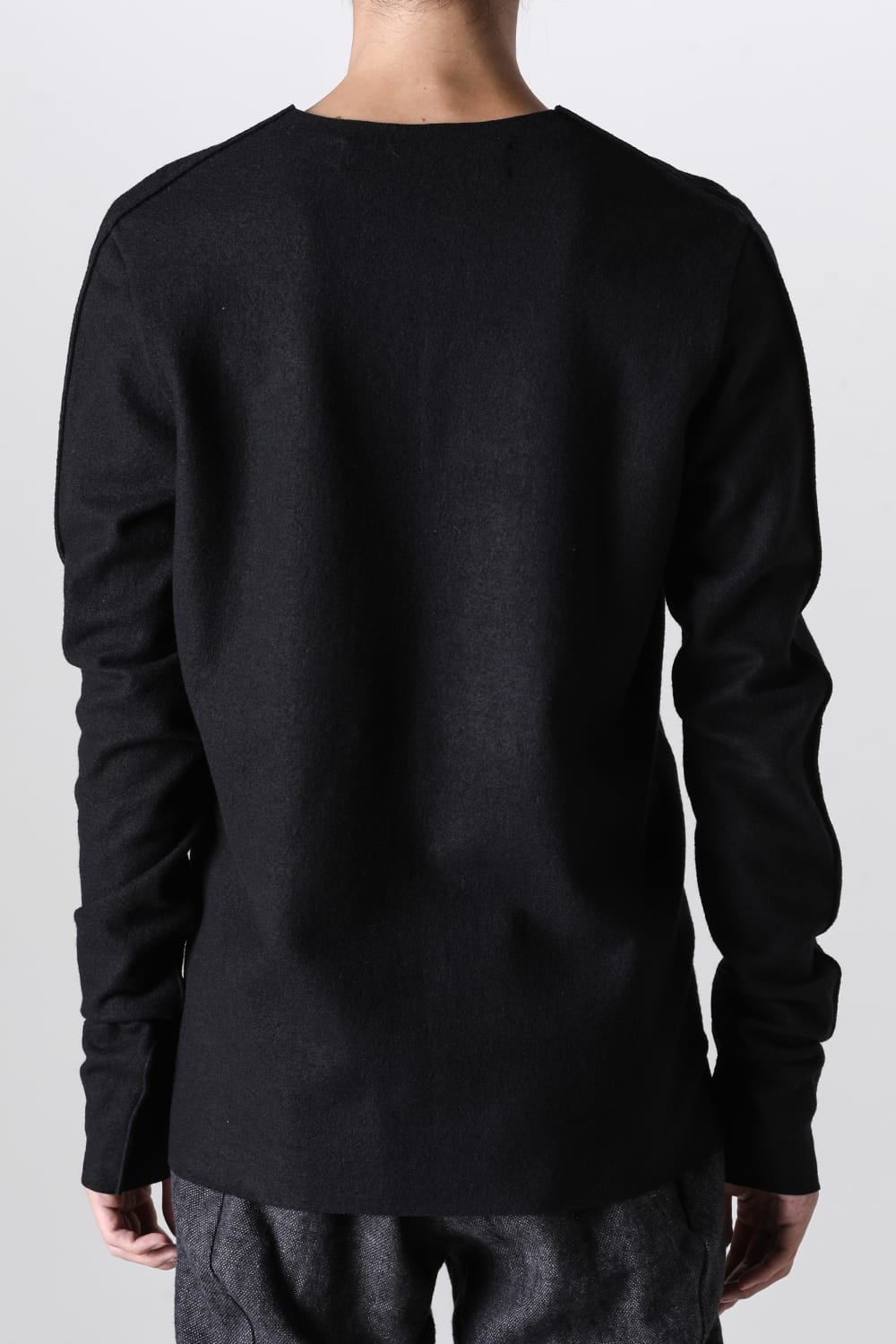 Basic Long Sleeve T-Shirt Compressed Washer Wool Jersey Black