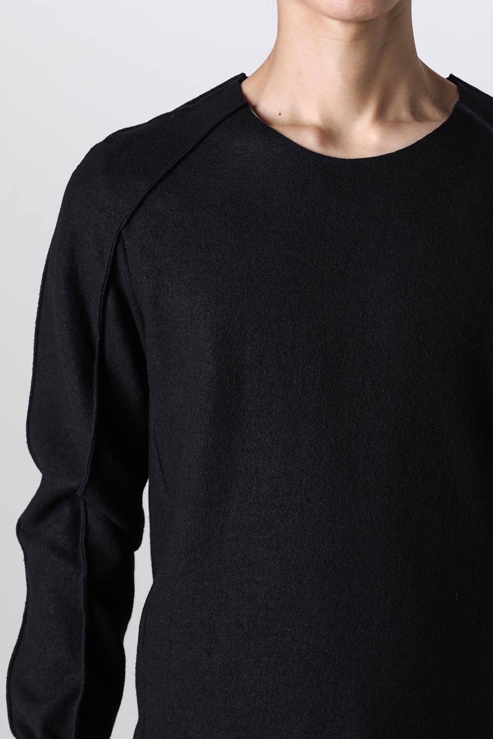 Basic Long Sleeve T-Shirt Compressed Washer Wool Jersey Black