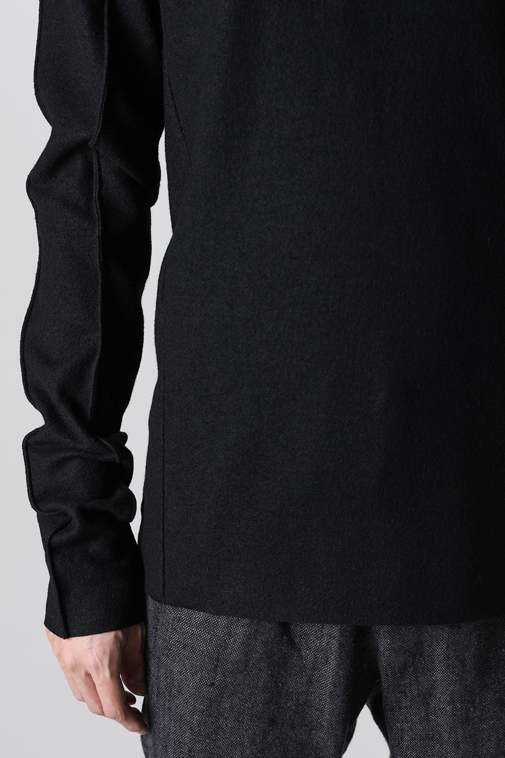 Basic Long Sleeve T-Shirt Compressed Washer Wool Jersey Black