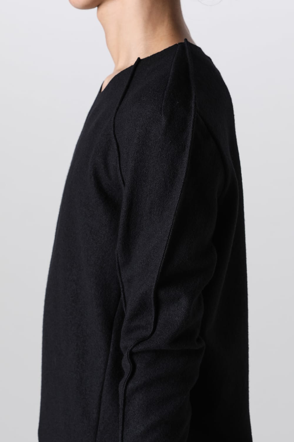 Basic Long Sleeve T-Shirt Compressed Washer Wool Jersey Black