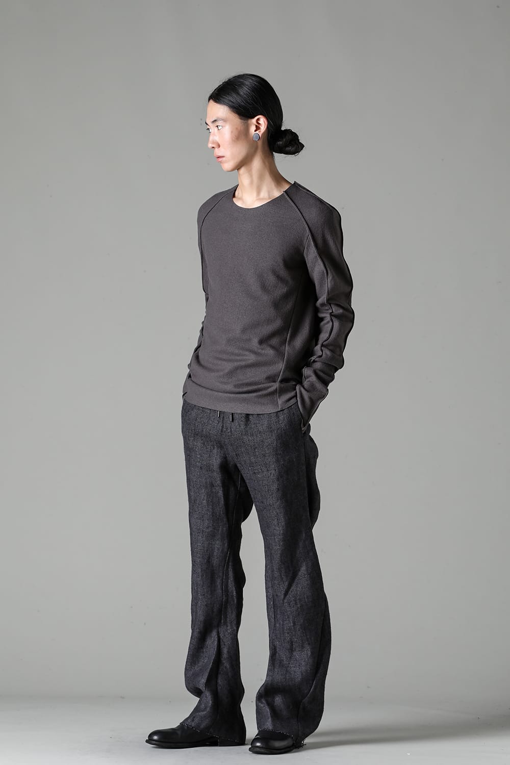 Basic Long Sleeve T-Shirt Compressed Washer Wool Jersey Charcoal