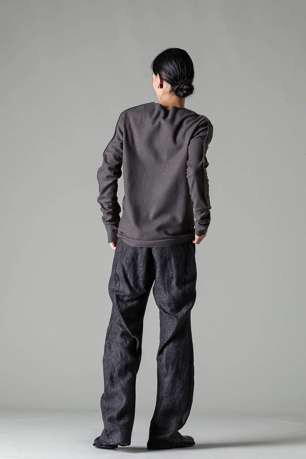 Basic Long Sleeve T-Shirt Compressed Washer Wool Jersey Charcoal