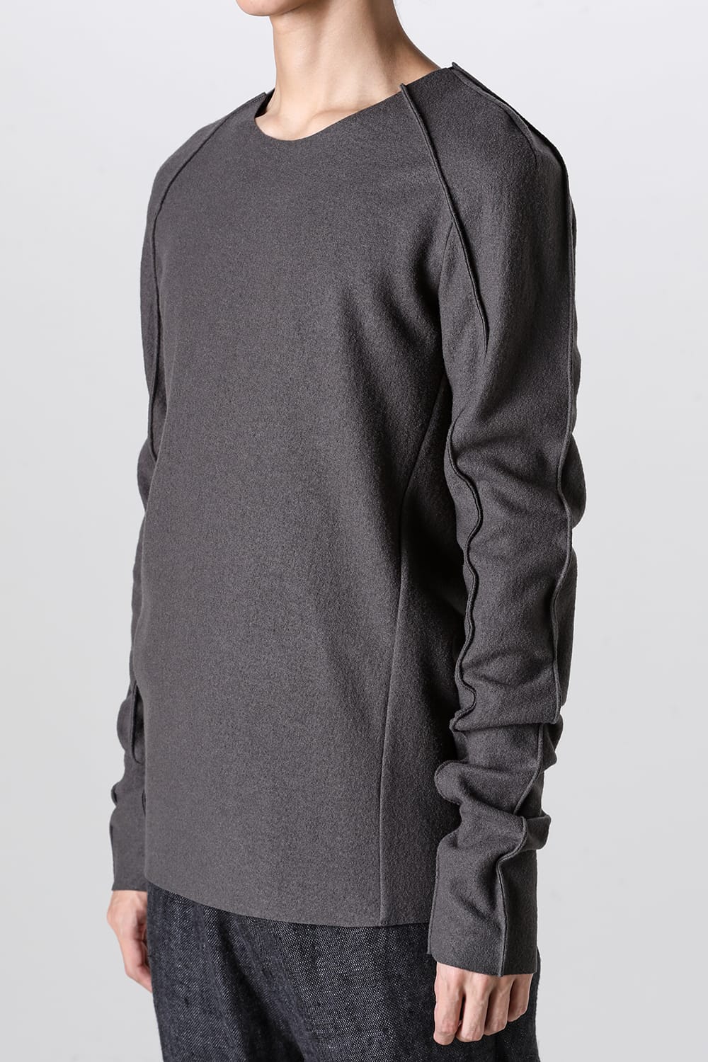 Basic Long Sleeve T-Shirt Compressed Washer Wool Jersey Charcoal